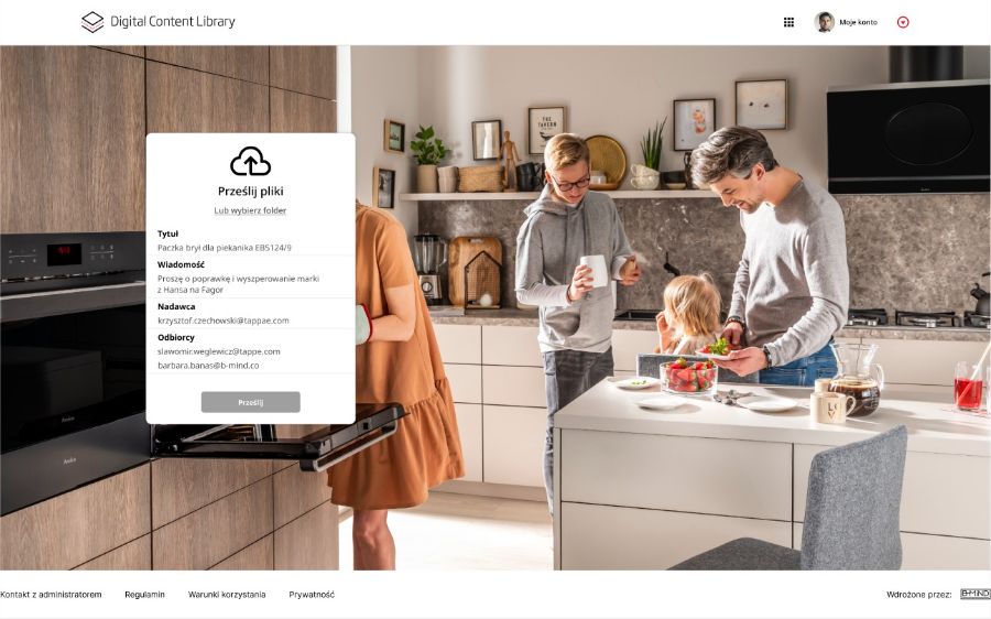 Amica Digital Content Library - ekran przesyłania plików